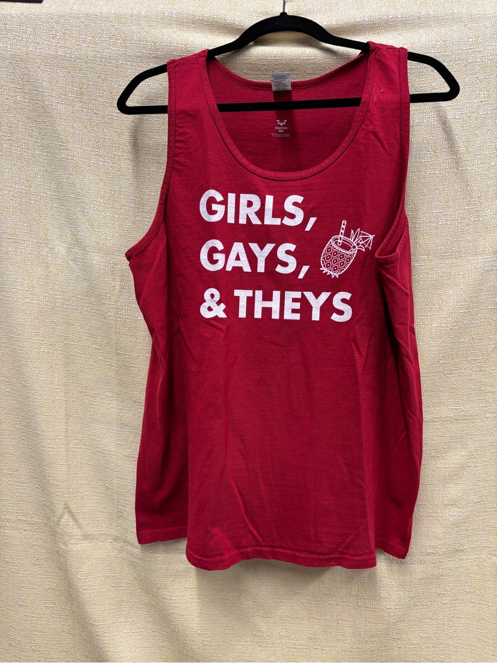 Red Graphic Tank Top with Bold White Text